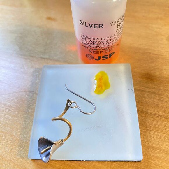 Vtg 925 Sterling Silver Gold Plate Calla Lily Flower Dangle Handmade Earrings - Picture 7 of 8